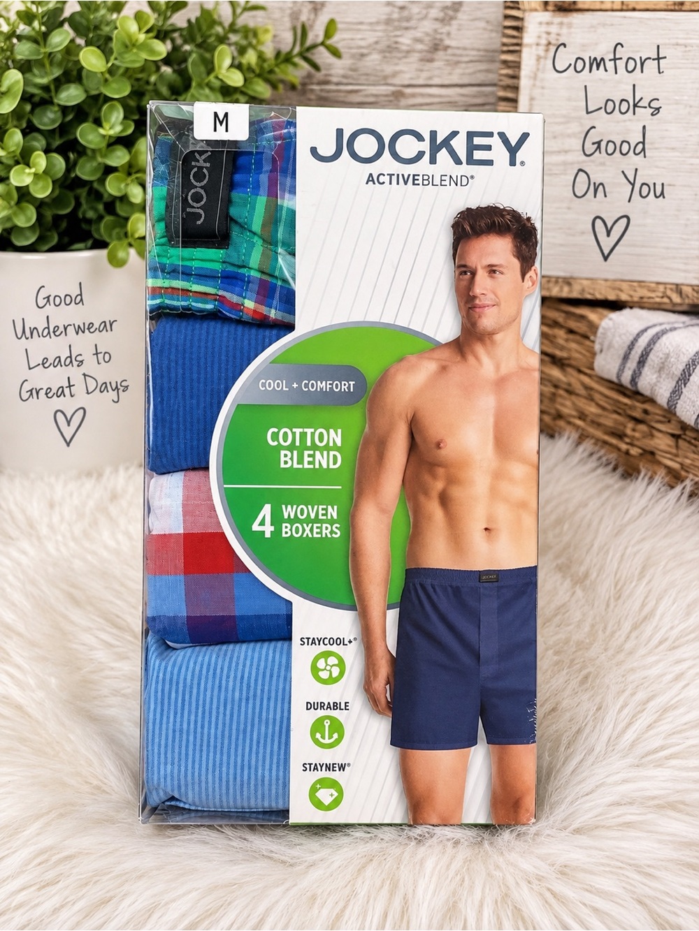 Jockey Men's Cotton Blend Woven Boxers - 4 Pack)
